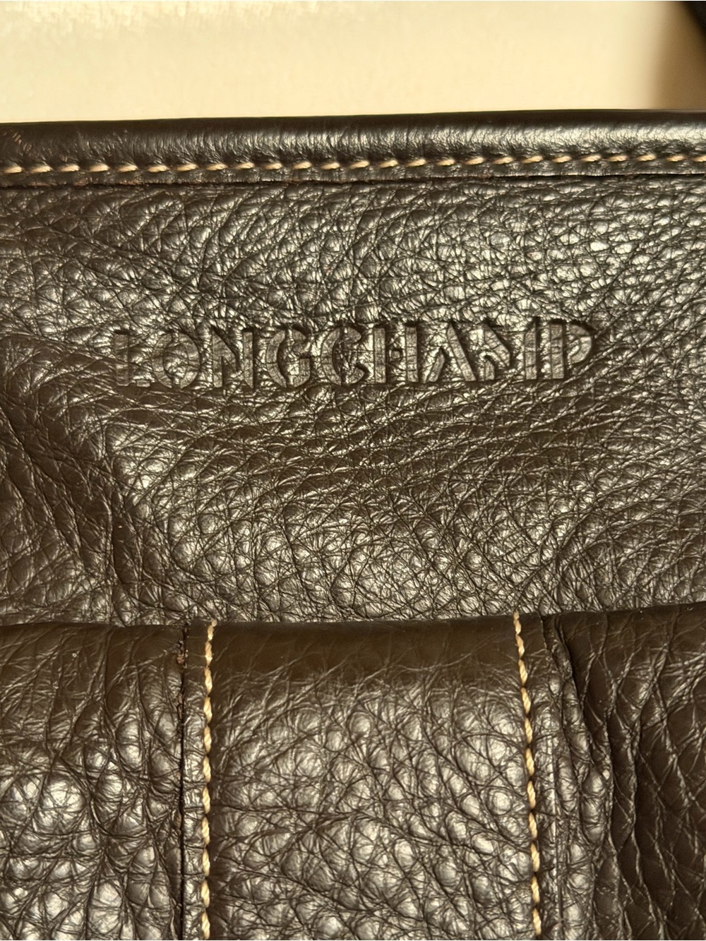 Authentic Longchamp Brown genuine Leather Tote, logo - Picture 2 of 14